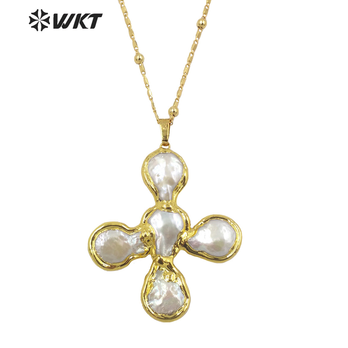 WT-JN168 WKT Drama Style Fashion Design Flower Shape Natural Freshwater Pearl Cross Necklace Jewelry Accessory Necklaces