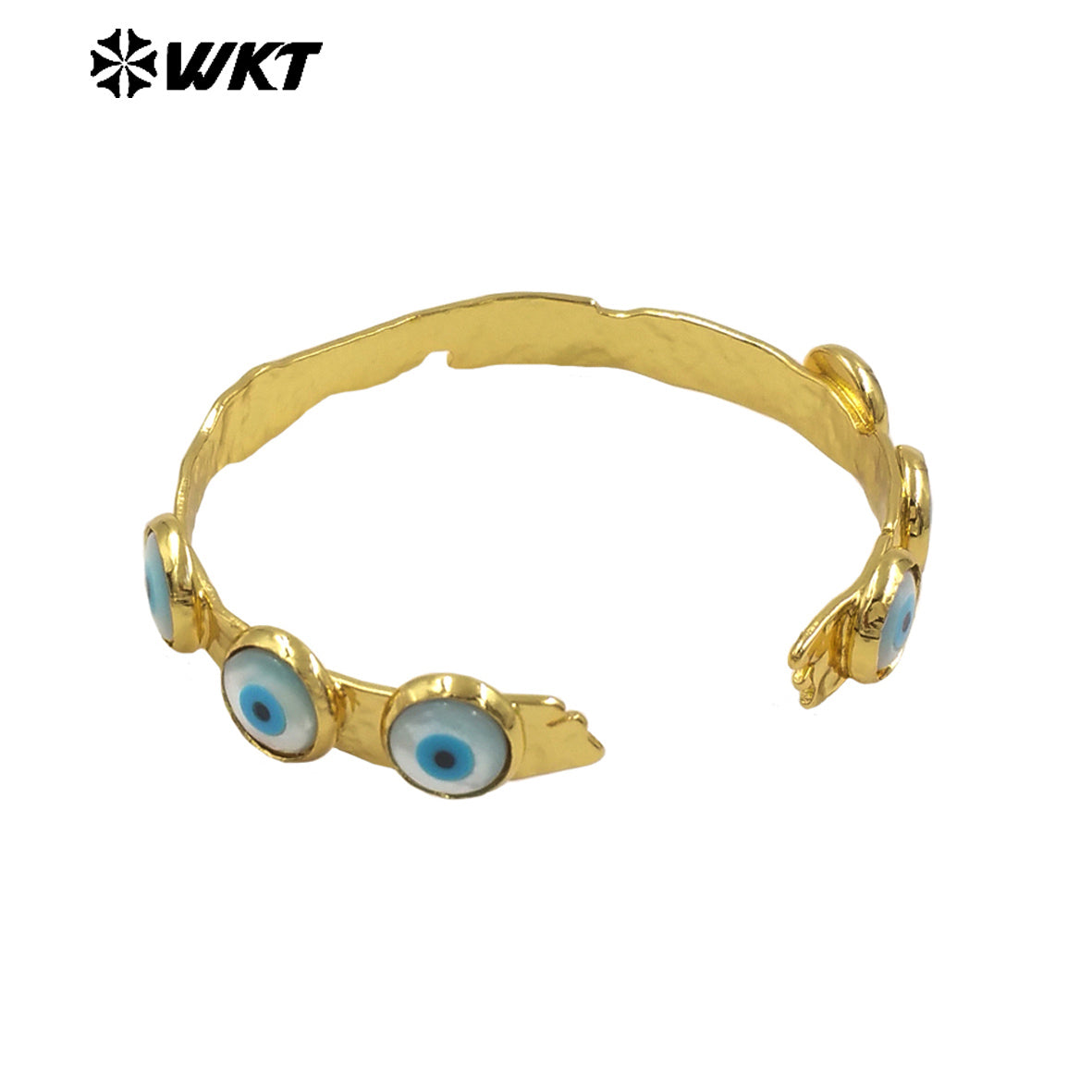 MPB112 Lovely Energy 18K Real Gold Bezel Setting Natural Shell Turkey Eye Bangle in Adjustable Open Cuff