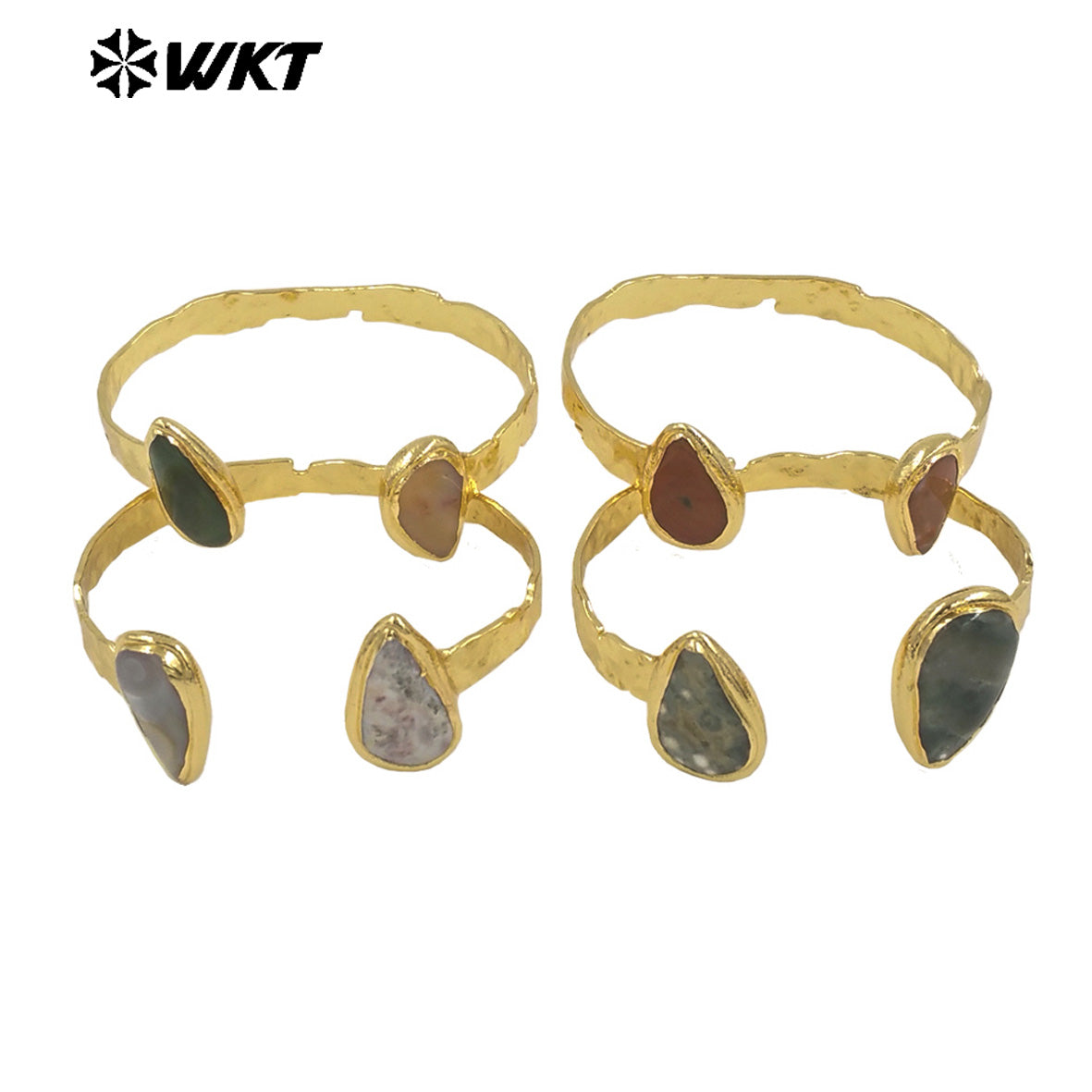 WT-B695 Wholesale Natural Double Ocean Jasper Irregular Stone Design Cuff Bangle for Man or Women Retro Daily Decorative