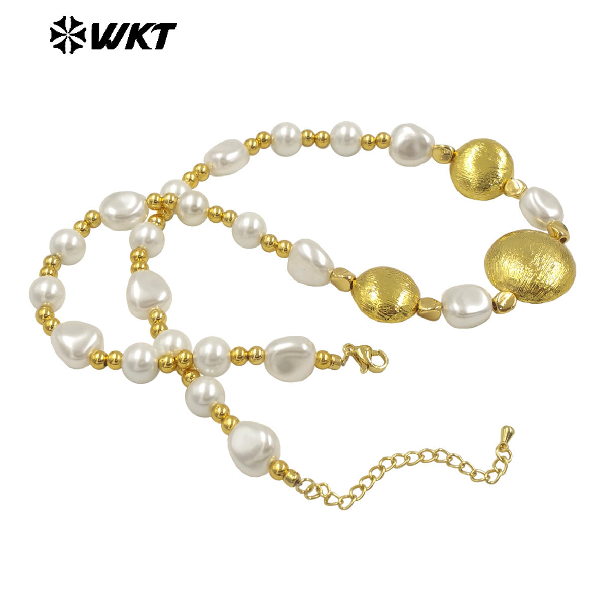 WT-JN291Wholesale Natural Brass and Artificial Pearl Round and Heart Shape Gold Silver Women Jewelry Necklace As Birthday Gift
