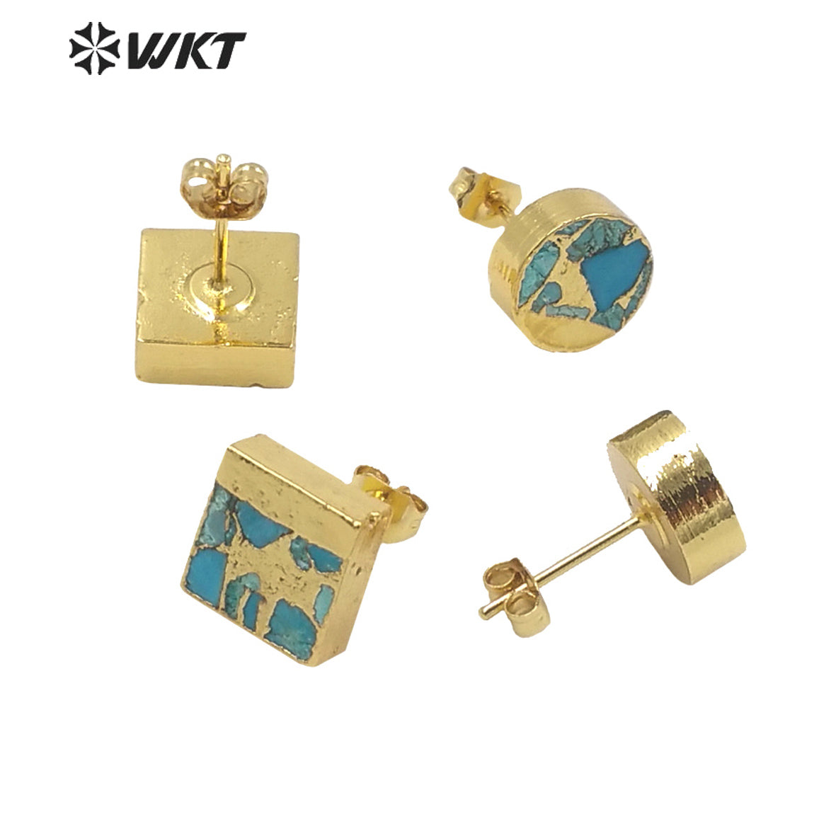 WT-E660 WKT 2022 Fashion Jewelry and Natural Green Stone Turquoises Circle Square Fashion Beautiful Earring Natural Stone Studs