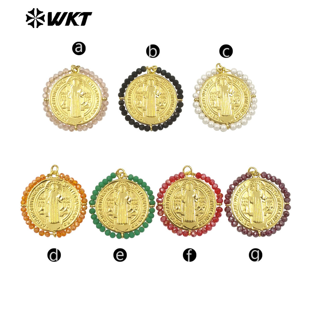 WT-MN991 Fashion Popular Women Wire Wrapped Brass 18K Gold St Benedict Medal Necklace With Crystal Decorate Religious Jewelry
