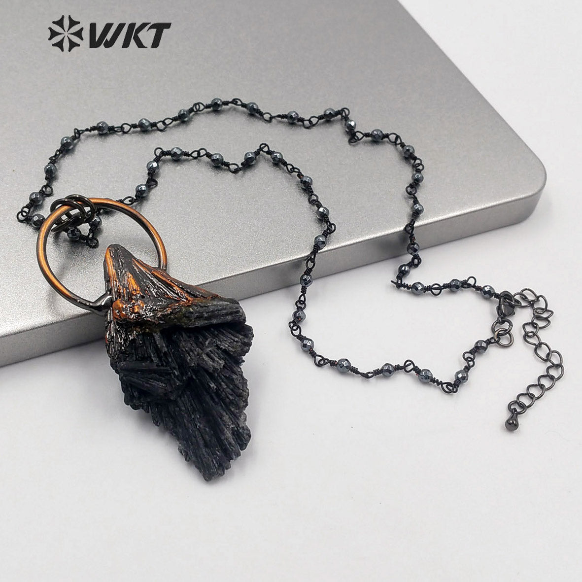WT-N1215 Natural Black Tourmaline Necklace in Antique Copper Electroplated Popular Lady Jewelry Black Tourmaline Necklace