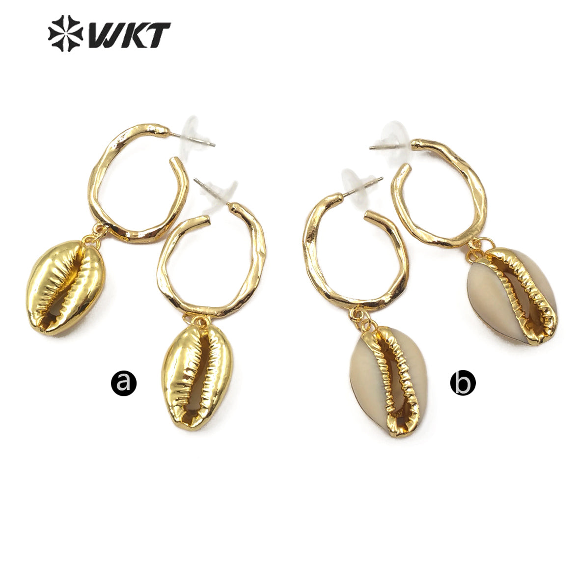 WT-E518 New Design Irregular Shape Metal Earrings Shell Jewelry With 18K Gold Plated Shell Earring Natural Cowrie Earring