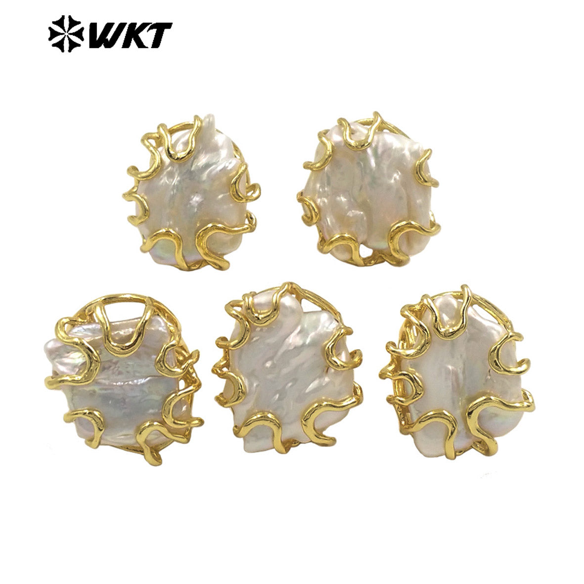 WT-MPR122 Wholesale Fashion Gold Plated Clawing Setting Natural Freshwater Pearl Women Ring for Birthday Gift