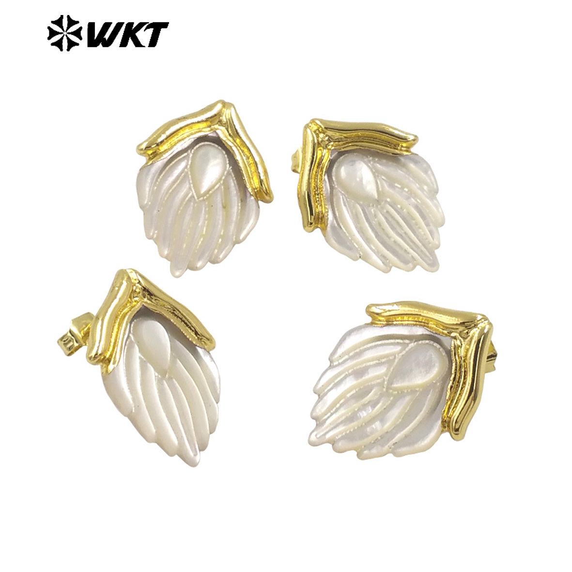 WT-MPE142 Beautiful Exquisite 18K Gold Plated Natural Shell Angel Wings Earrings Stud for Girlfriend As Valentine's Day Gift