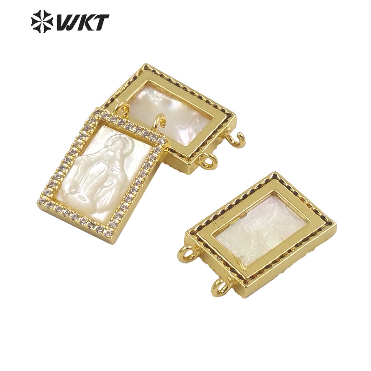 WT-MP224 WKT Precious Gold Handmade Well-proportioned Micro Pave Pendant Natural Pearl Shells with Zircon Religion Jewelry