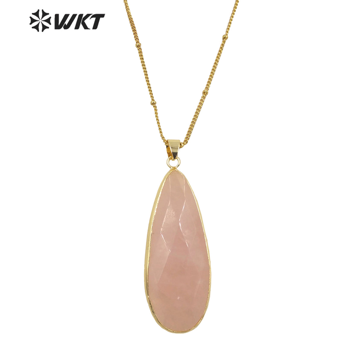 WT-N1347 WKT 2022 Attractive Natural Pink Stone Necklace Long Drop Rose Quartz Necklace for Girls Jewelry Necklace Wedding Party