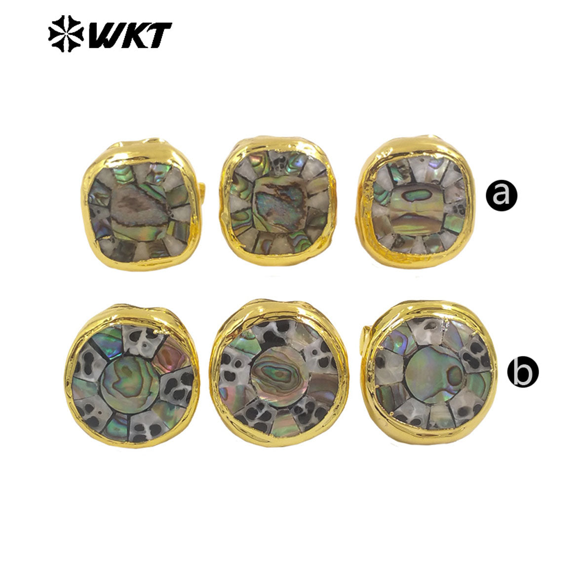 WT-MPR144 Good Quality Boutique Natural Shell Round And Square Gold Electroplated Adjustable Rings For Party Unique Accessories
