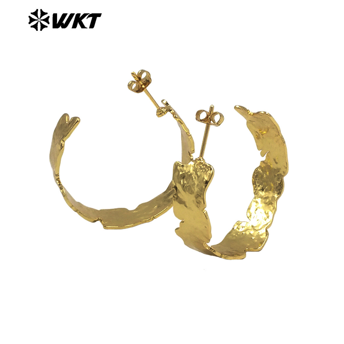 WT-E709 WKT 18k Real Gold Plated Resist Tarnishable Women Vehicle Style Big Metal Simple Earrings Gold C Earrings