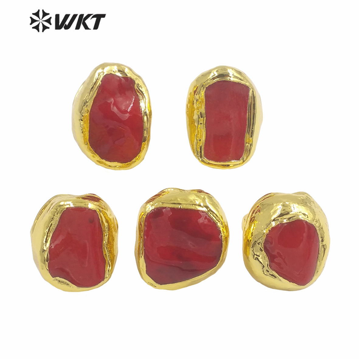 WT-MPR060 Freshwater Red Coral Stravagante 18k Gold Plating Trendy Ring Lovely Women Natural Pearl Boho Ring for Gift