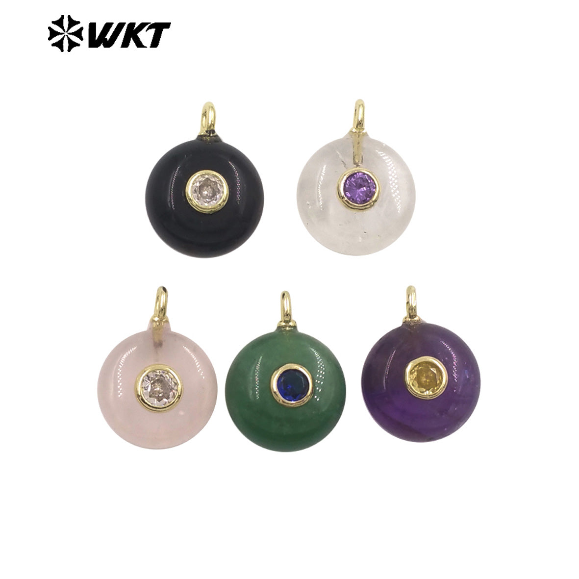 WT-P2024 Wholesale Multi Color Round Natural Gemstones Setting In Zircon Little Pendants For Exquisite Necklace Making