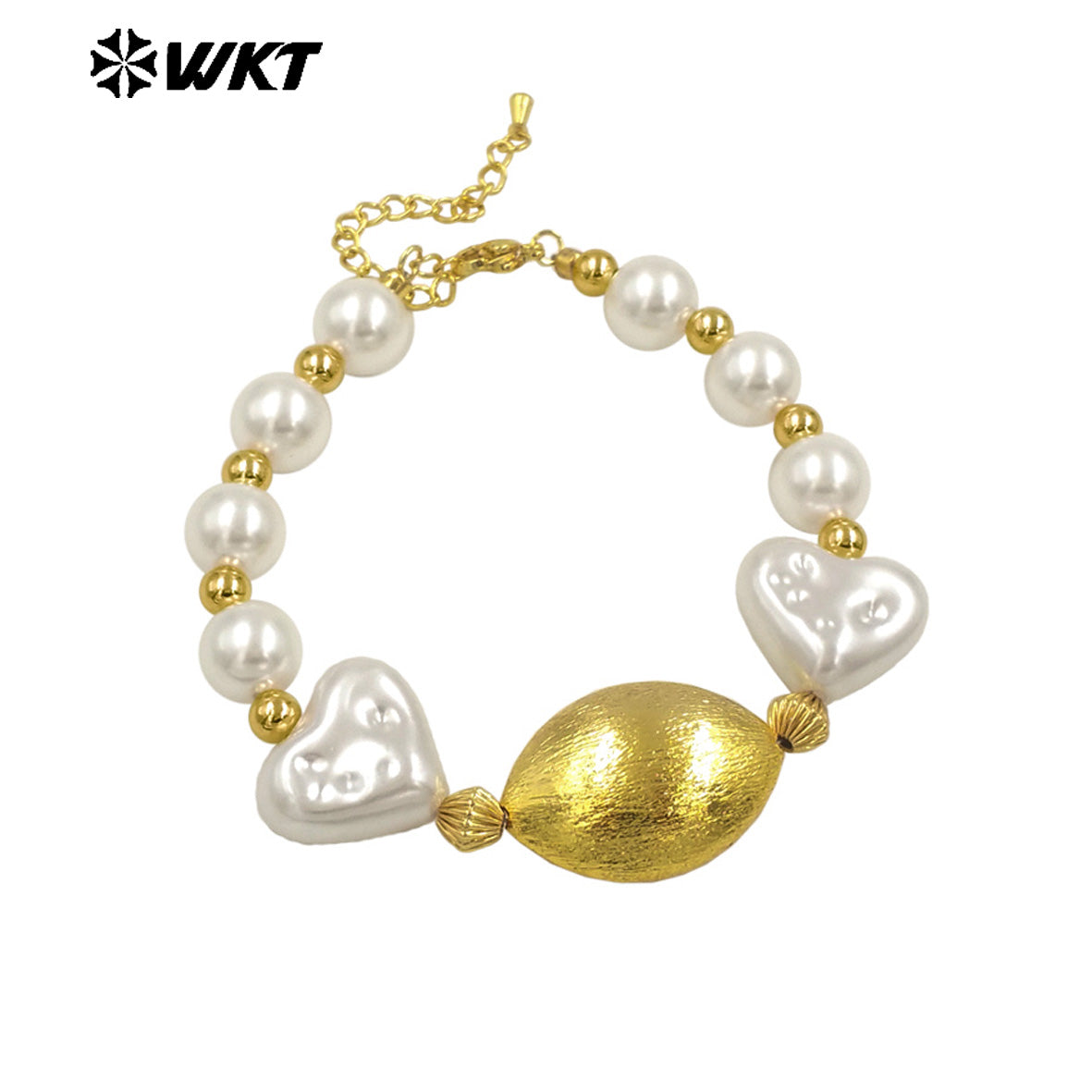 WT-MPB119 New Product Fashion Cute Gold and Silver Artificial Pearl Round and Heart Shaped Bracelets for Friends As Special Gift