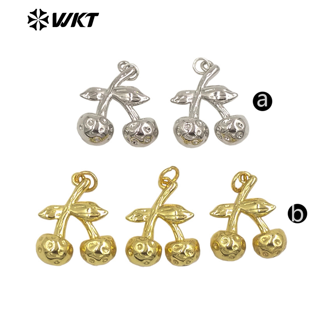 WT-JFE151 Wholesale Women Jewelry Finding Tiny Pendant Silver Gold Plated Cherry Shape Metal Yellow Brass For Earrings DIY