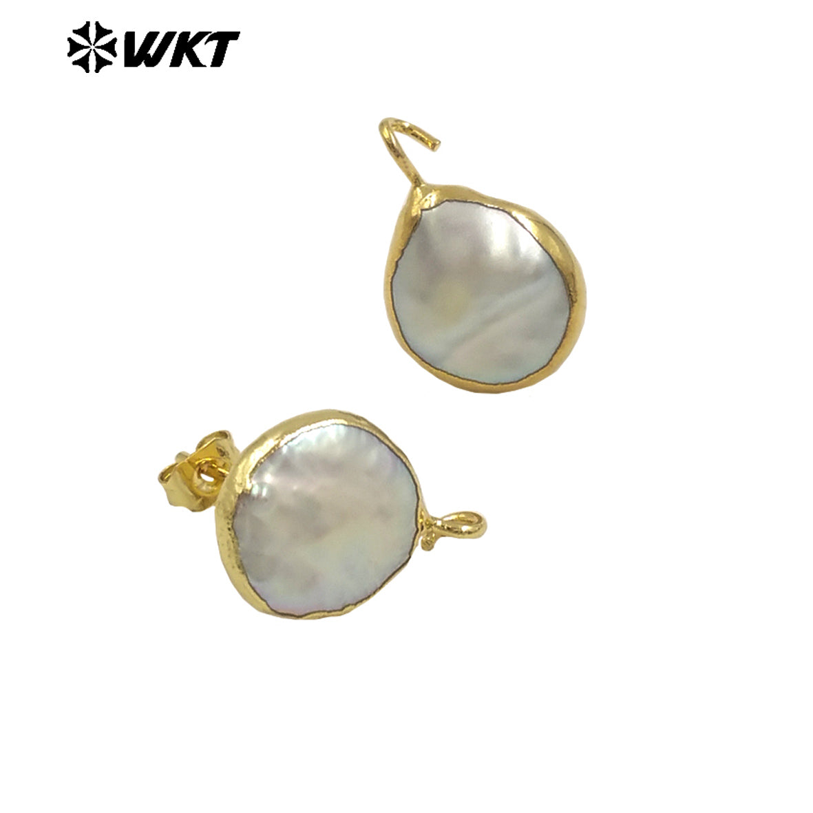 WT-JF329 Pearl Stud Earring Connector Jewelry Random Size Pearl Earring Making Gold Framed Pearl Accessories Jewelry Findings