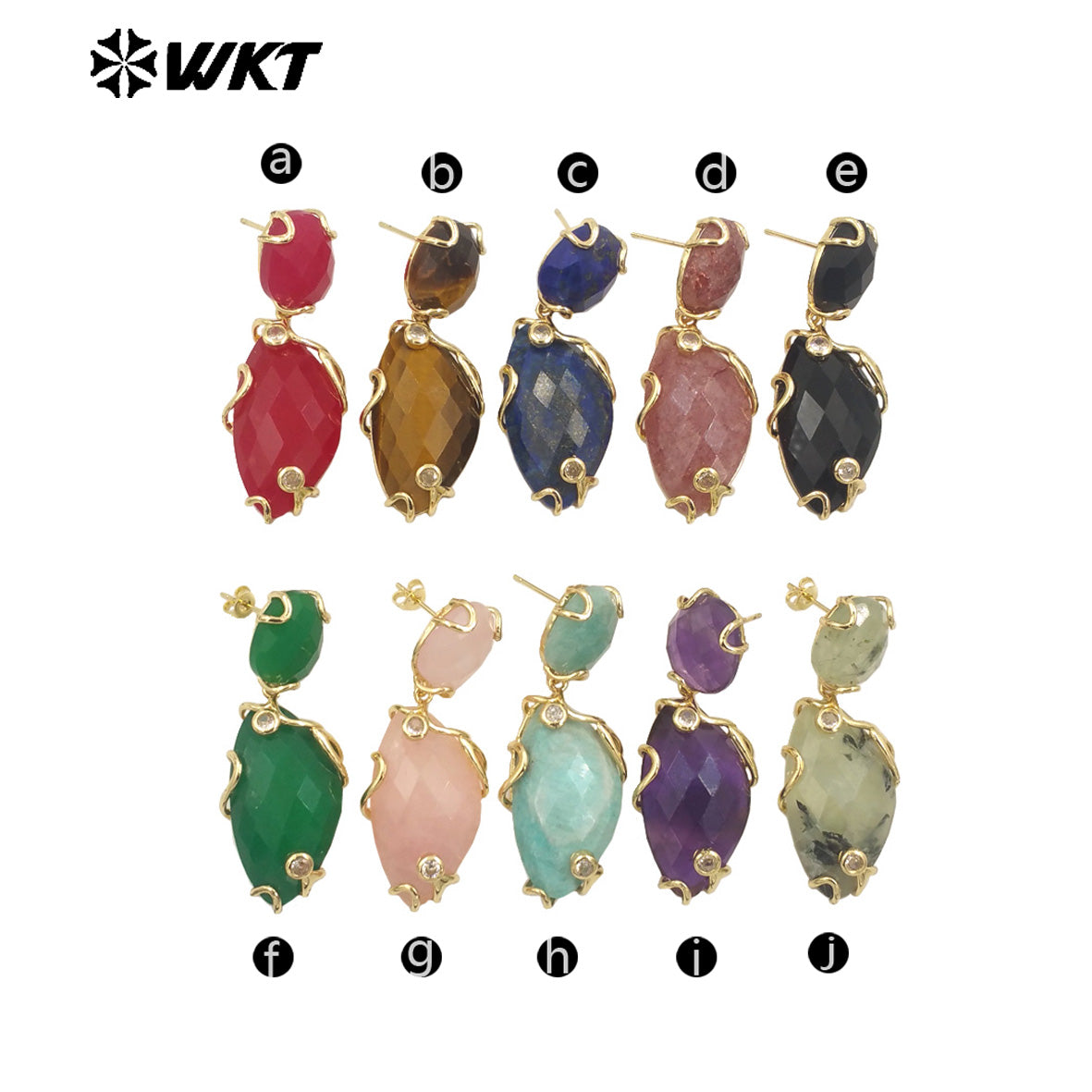 WT-E751 Wholesale New Gorgeous Precious Natural Gemstone Made With Claw Setting Amazonite Rose Quartz Dangle Stone Earrings