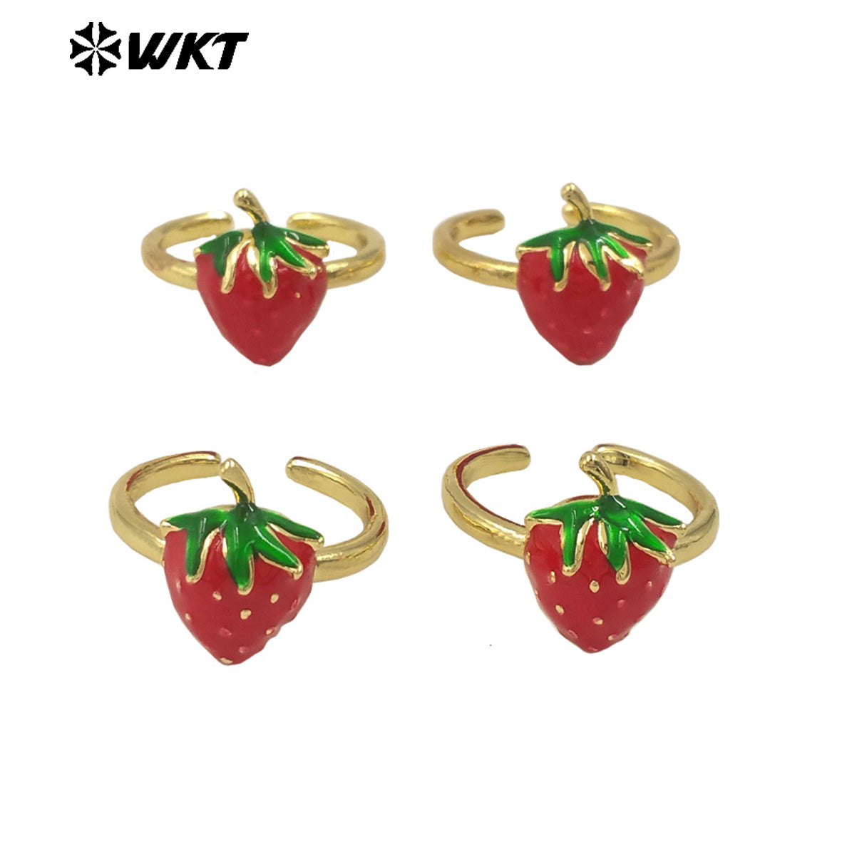 WT-RF007 New Arrival Yellow Brass With Drop Oil Ring Women Lovely Strawberry Design Gold Plated For Party Jewelry Accessories