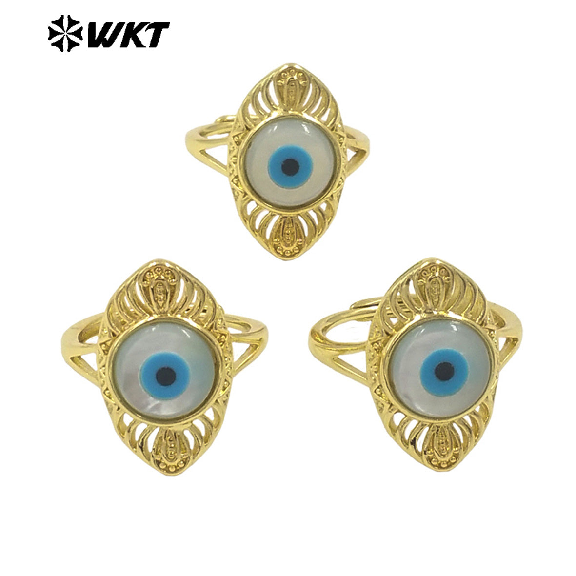 WT-MPR106 New Autumn Design Fashion Gold Plated Charming Turkey Eye Shell Women Party Rings in Adjustable Size