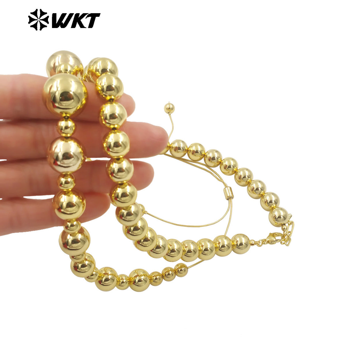 WT-JFN18 the North America Popular 18K Real Gold Plated Small and Big Space Beads Connect With Extend Chain Long Necklace