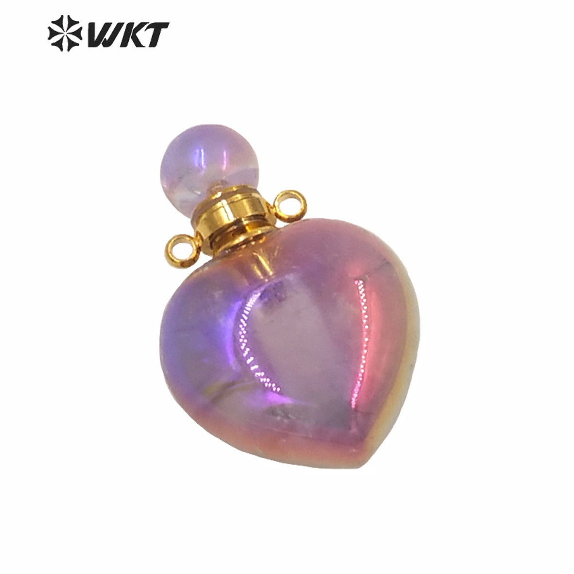 WT-P1596 WKT Design Hot Natural Gold Aura Light Purple Stone Perfume Bottle Pendant Women Popular Heart Amethyst Stone Pendant