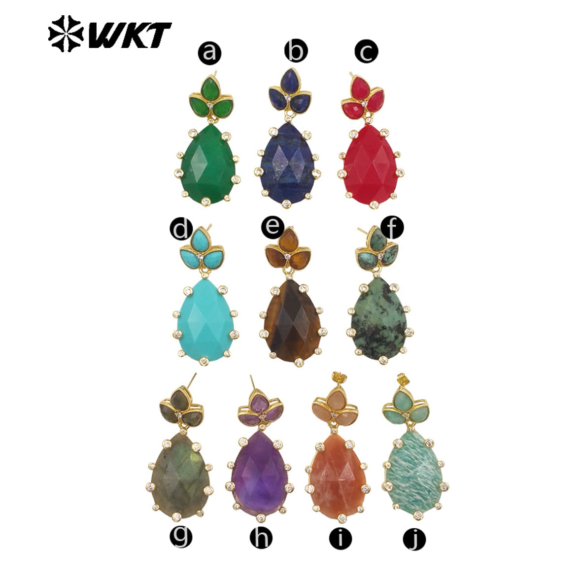 WT-E756 Gorgeous Precious Natural Amazonite Amethyst Gemstone Carved Long Teardrop Earrings With Zircon Around Trend Style