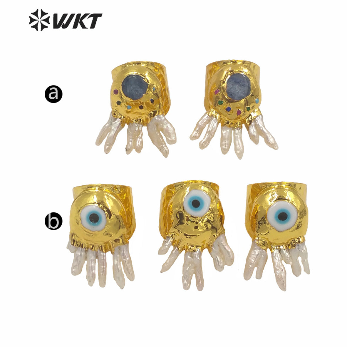 WT-MPR009 Amazing Unique Gorgeous Evil Eye Gold Ring Fashion Lady Punk Style Party Pearl Ring Natural Freshwater Pearl Eye Rings
