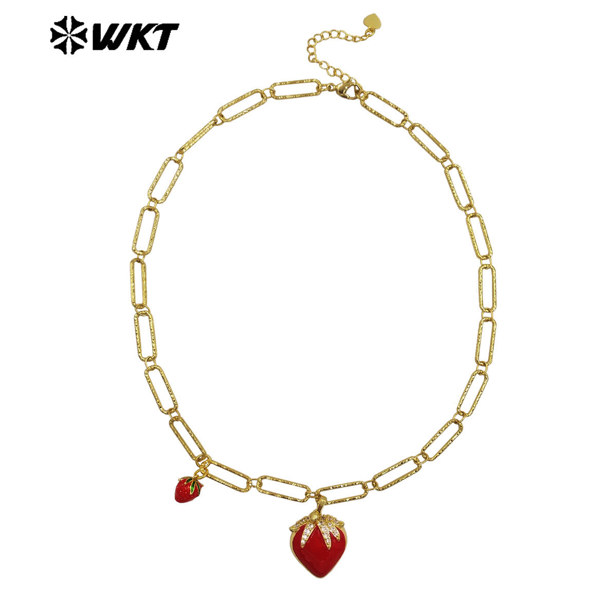 WT-JFN37 Romantic Fashion Fruits Necklace Double Charms Gold Plated Yellow Brass With Drop Oil As Girlfriend Jewelry Gift