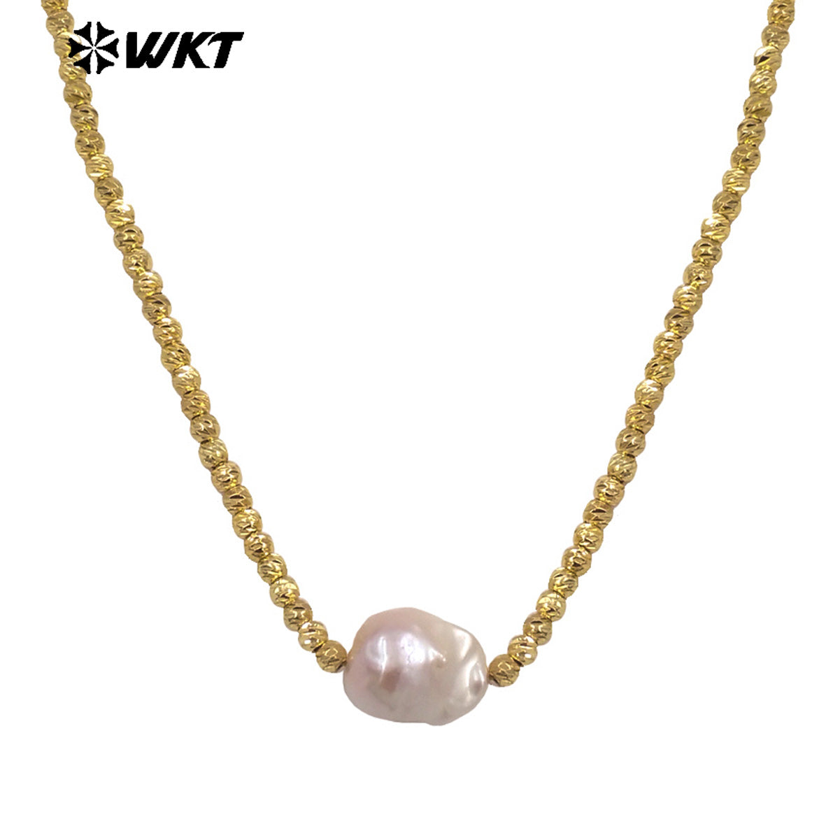 WT-JN333 Classic And Simple Design Gold Plated Beads With Single Baroque Pearl Necklace For Women Luxury Jewelry Gift