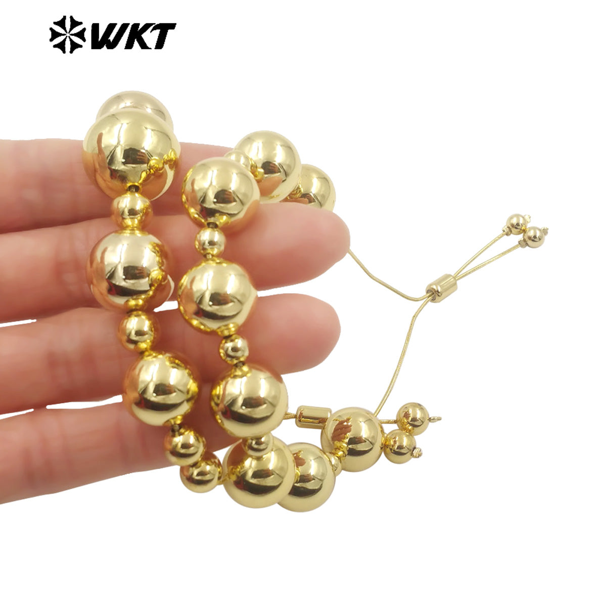 WT-JF345 Wholesale New Design 18K Big Round Brass Beads Handmade Adjustable Chain Bracelet