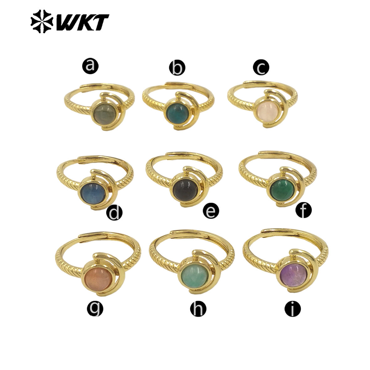WT-R540 Newest Delicate Tiny Round Natural Stone Women Birthday Ring in Open Size With 18k Gold Plated