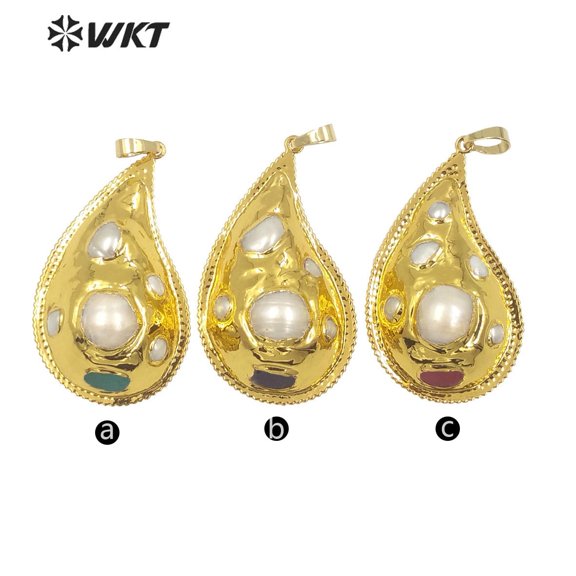 WT-JP360 Wholesale Fashion 18K Real Gold Plated Handmade Freshwater Pearl Setting Trumpet Shape Lovely Jewelry Pendants
