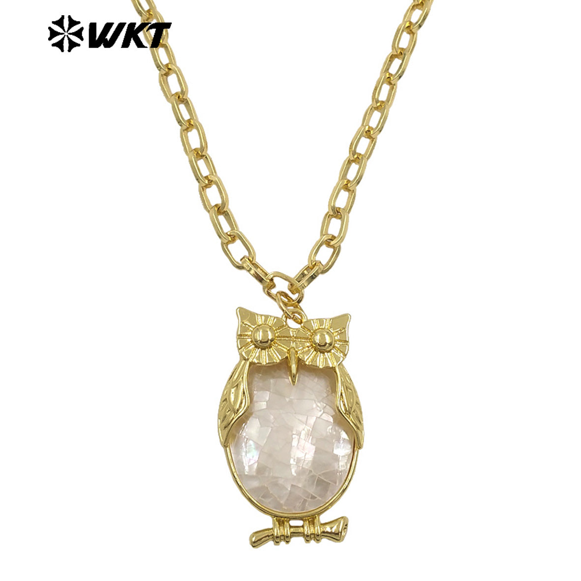 WT-JN337 Excellent Lovely Style Jewelry 18K Gold Plated Natural Shell Owl Shape Pendant Necklace For Trend Birthday Gift