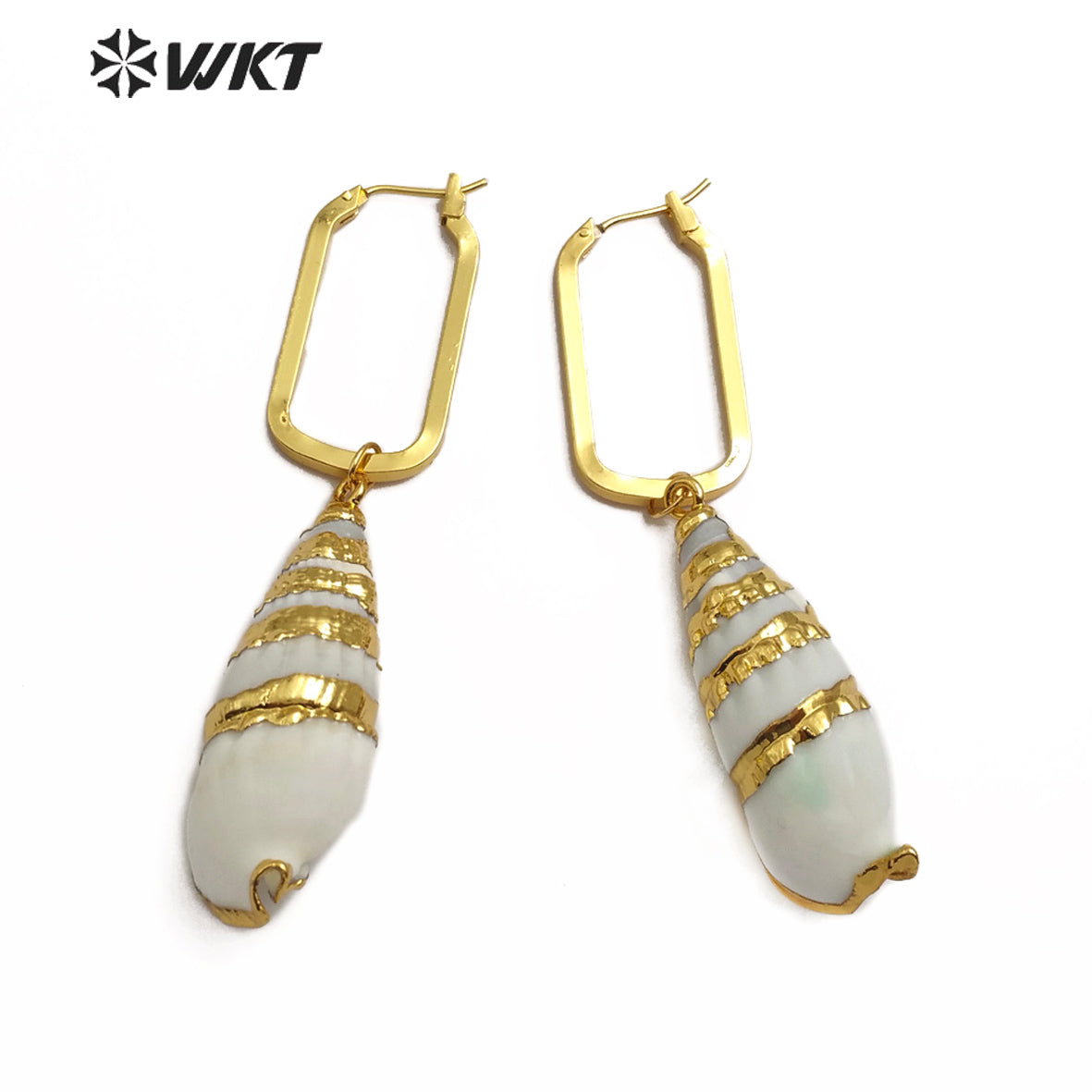 WT-E566 New Fashion Jewelry Long Earring Trumpet Shell Earring Spiral Gold Plated Earrings Elegant Lady Jewelry