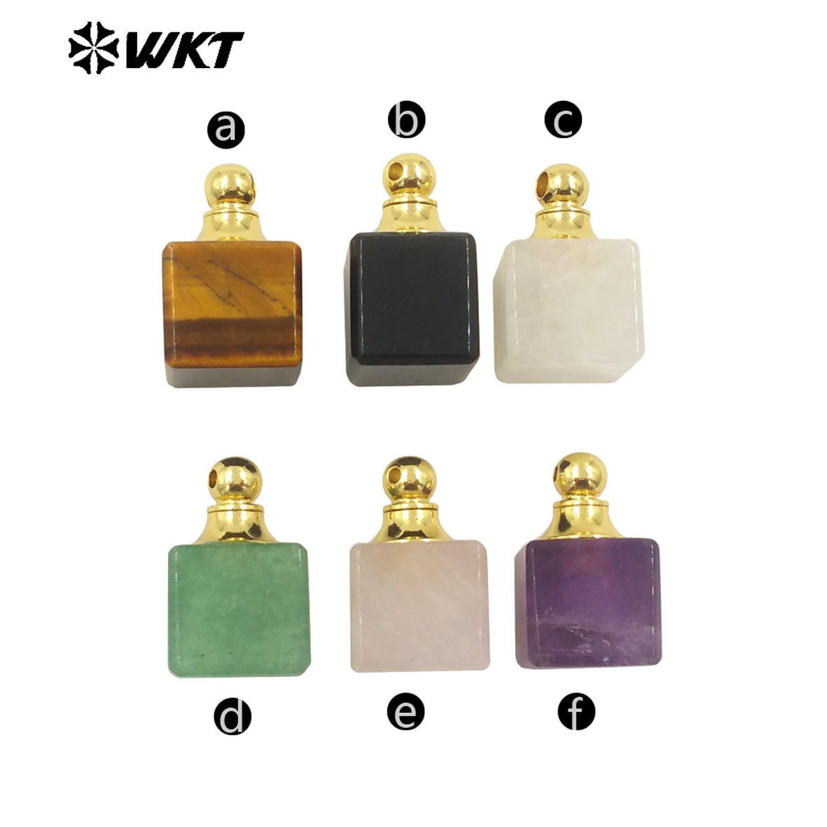 WT-P1978 New Design Wholesale Natural Gemstone Cubic Square Essencial Oil Stone Bottle Pendant for Necklace