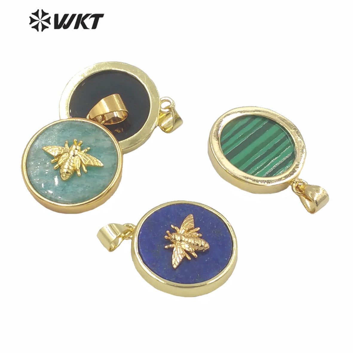 WT-P1576 New Hot Sales Round Stone Charm Pendant Fashion Gold Bezel Bee Stone Pendants Gold Birthday Gift Pendant in 9mm