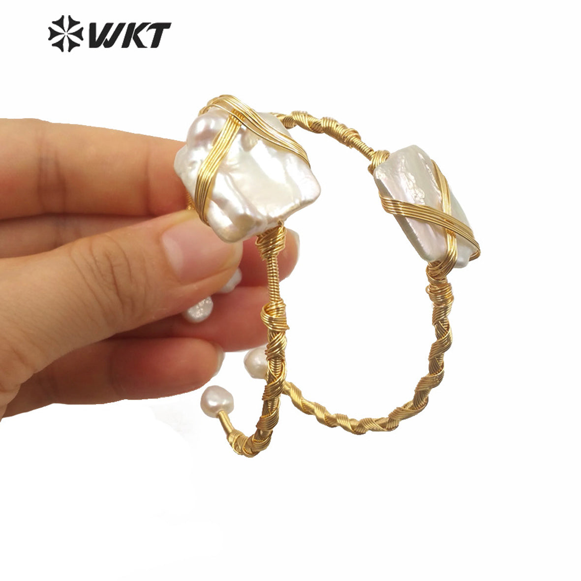 MPB012 Gorgeous Unique Freshwater Pearl Cuff Bracelet Bangle Women Fashion Gold Wire Wrapped Pearl Party Gift Bangle Jewelry