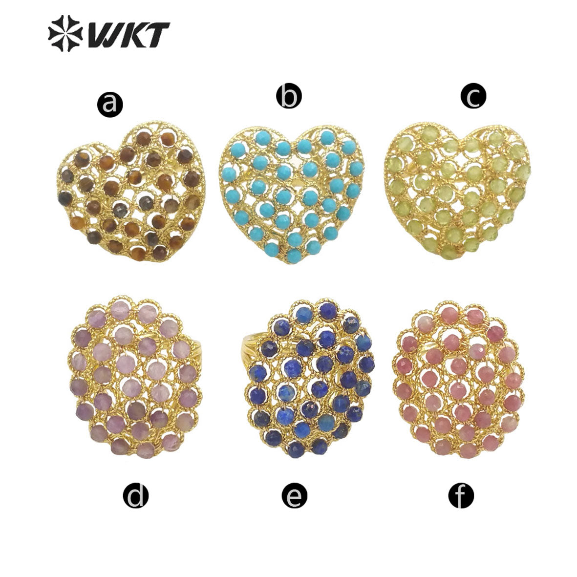 WT-R451 INS Summer Design Handmade Wire Wrapped Beads Ring 18k Gold Plated Tiny Stone Beads Jewelry Ring for Women