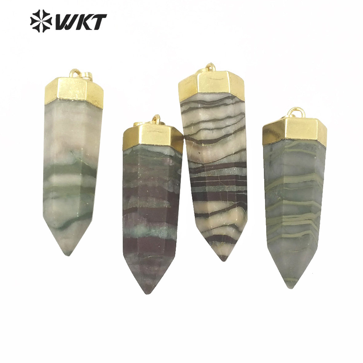 WT-P1565 Wholesale Gold Top Purple Jad Hexagonal Spirit Point Pendant Fashion Hot Natural Jade Stone Point Pendant for Women