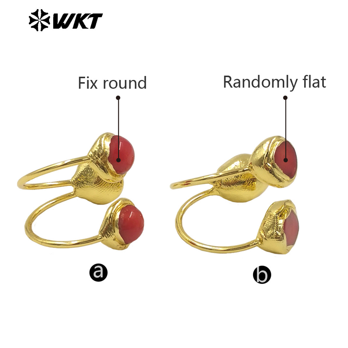WT-MPR119 Wholesale Hot Style Temperament Attractive 18K Gold Plated Two Red Coral Adjustable Ring for Women As Anniversary Gift
