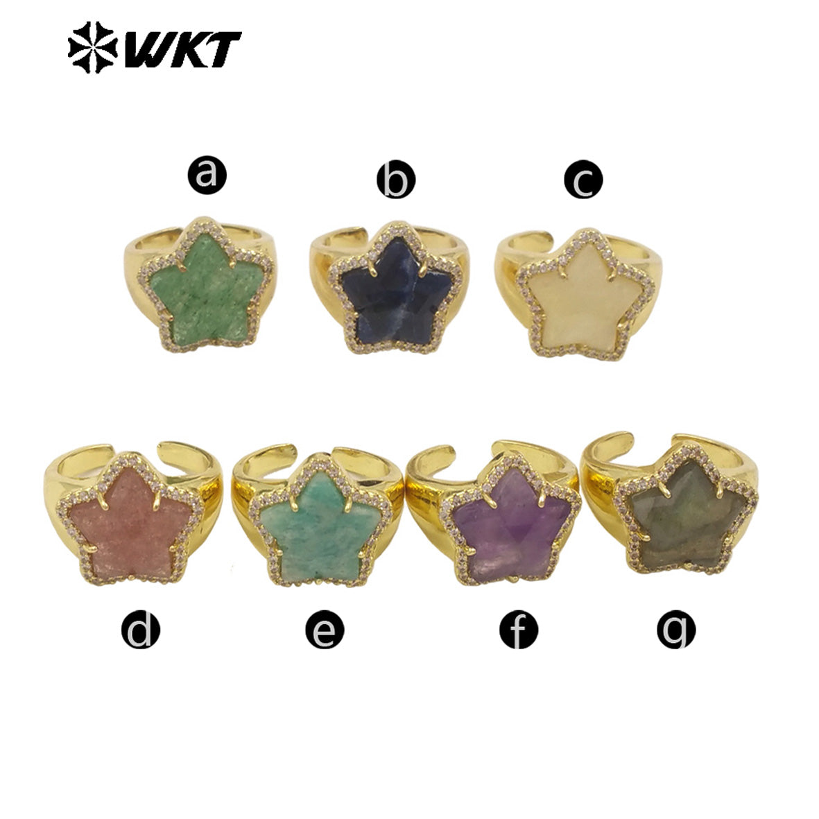 WT-R558 Sweet and Cute 18K Gold Plated Star Shape Natural Gemstone Opening Adjustable Ring for Girls As Party Decoration Jewelry