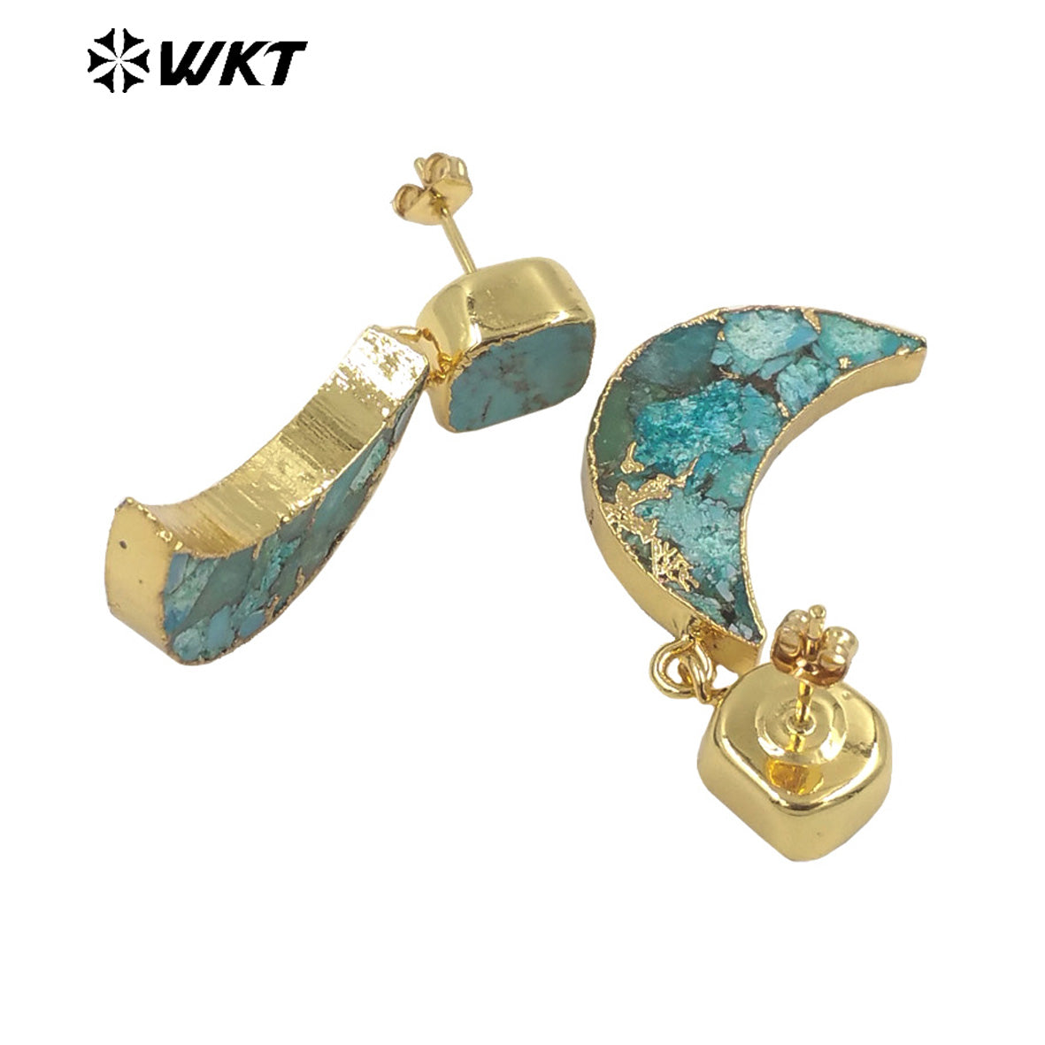 WT-E663 Crescent Shape Copper Turquoise Vintage Earring French 18k Gold Plated Earring for Women Stone Earrings