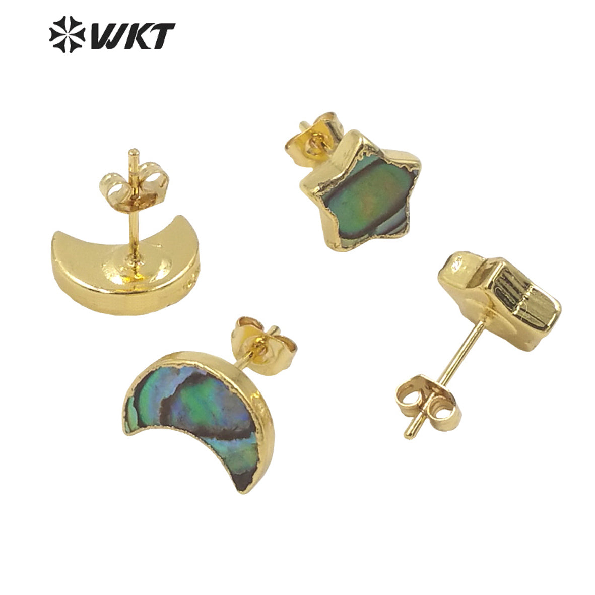 WT-E659 WKT 2022 Special Small Beautiful Natural Abalone Shell Stud Earrings Moon Star Stud Earrings with 18k Gold