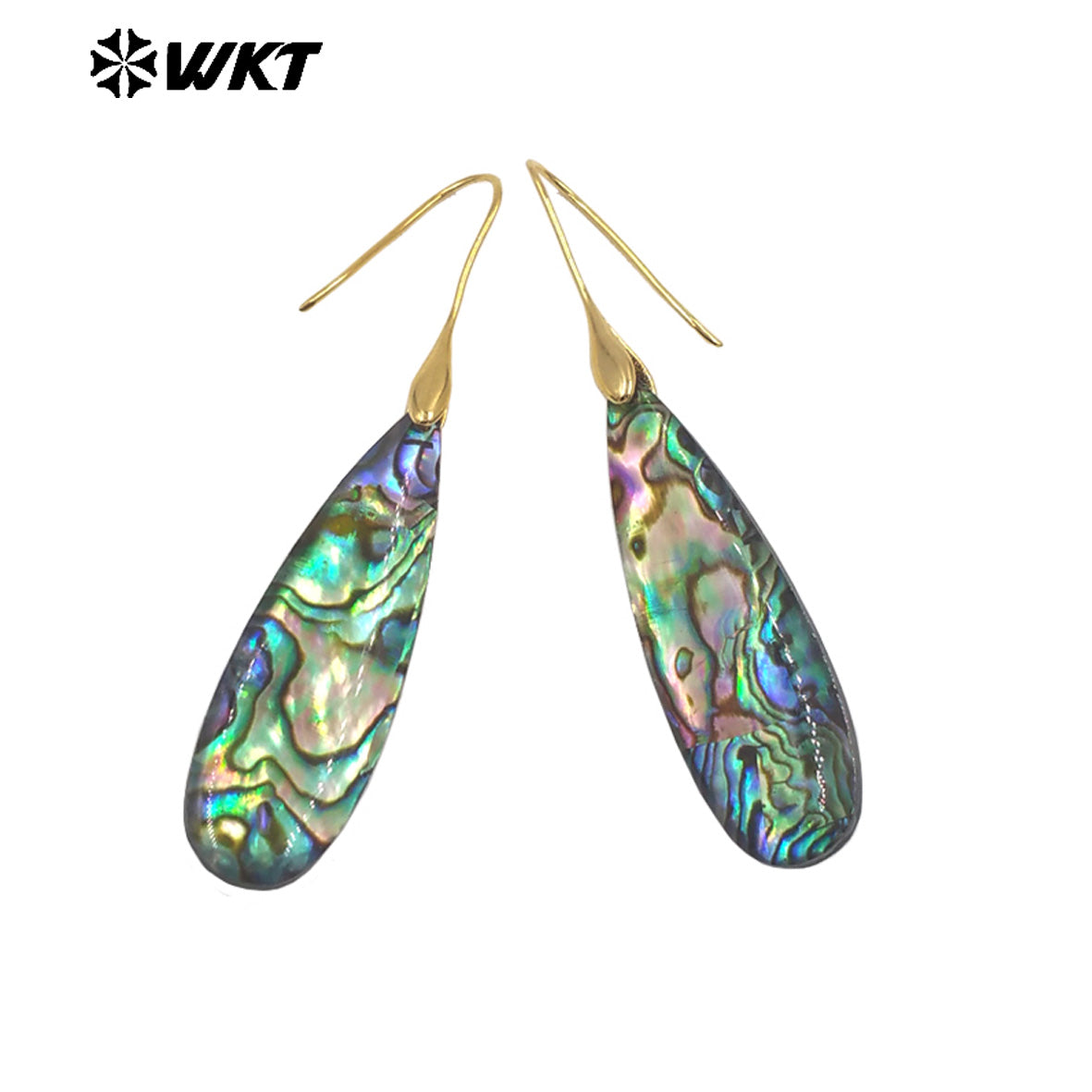 WT-MPE157 Exquisite Natural Abalone Shell Ladies Earrings Gold Color Long Waterdrop Shape Wholesale Women Lovely Jewelry
