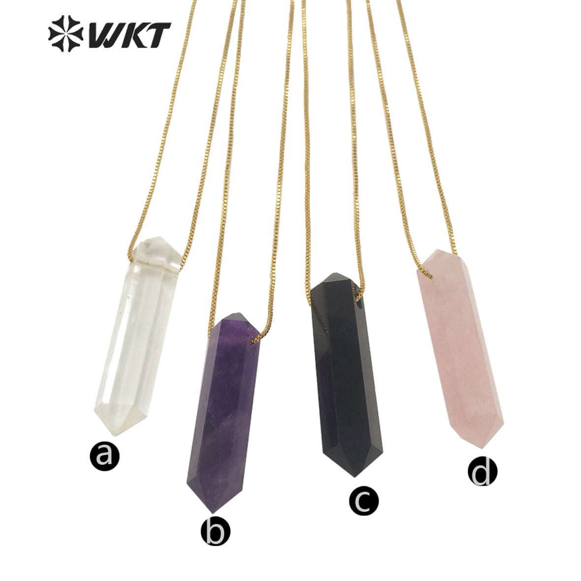WT-N1306 New Fashion Gold Adjustable Chain Thread Simple Elegant Rose Quartz Point Necklace Natural Double Point Quartz Necklace