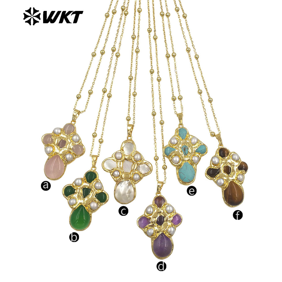 WT-JN297 Brand New Product Elegant 18K Gold Plated Pearl Turquoise Cross Unisex Pendant Necklace Fashion Jewelry Accessories