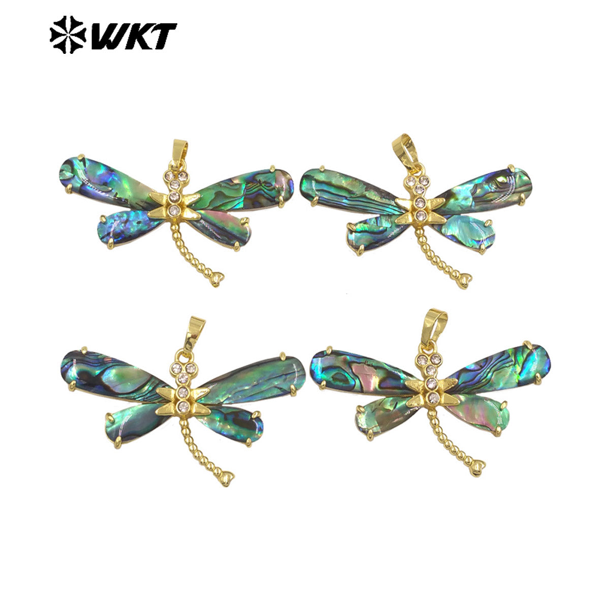 WT-JP438 Delicate 18K Gold Plated Natural Abalone Shell Dragonfly Shape Pendant For Ladies Beautiful Jewelry Handmade