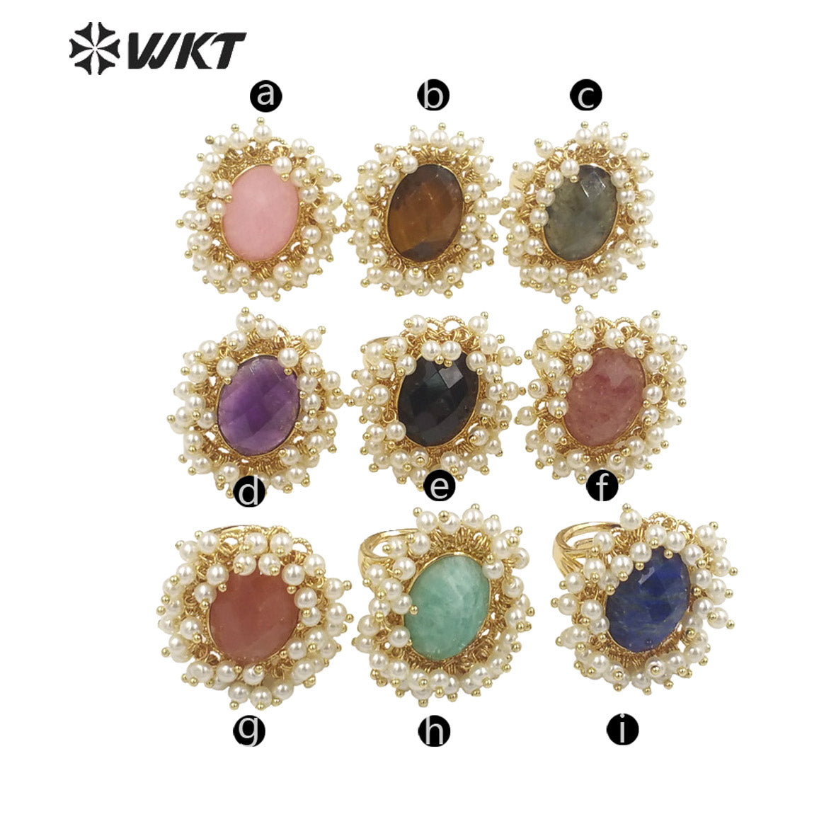 WT-MPR071 Gorgeous Trendy Fashion Natural Pearl and Gemstone Ring 18k Gold Plating for Women Lucky Unique Design Ring