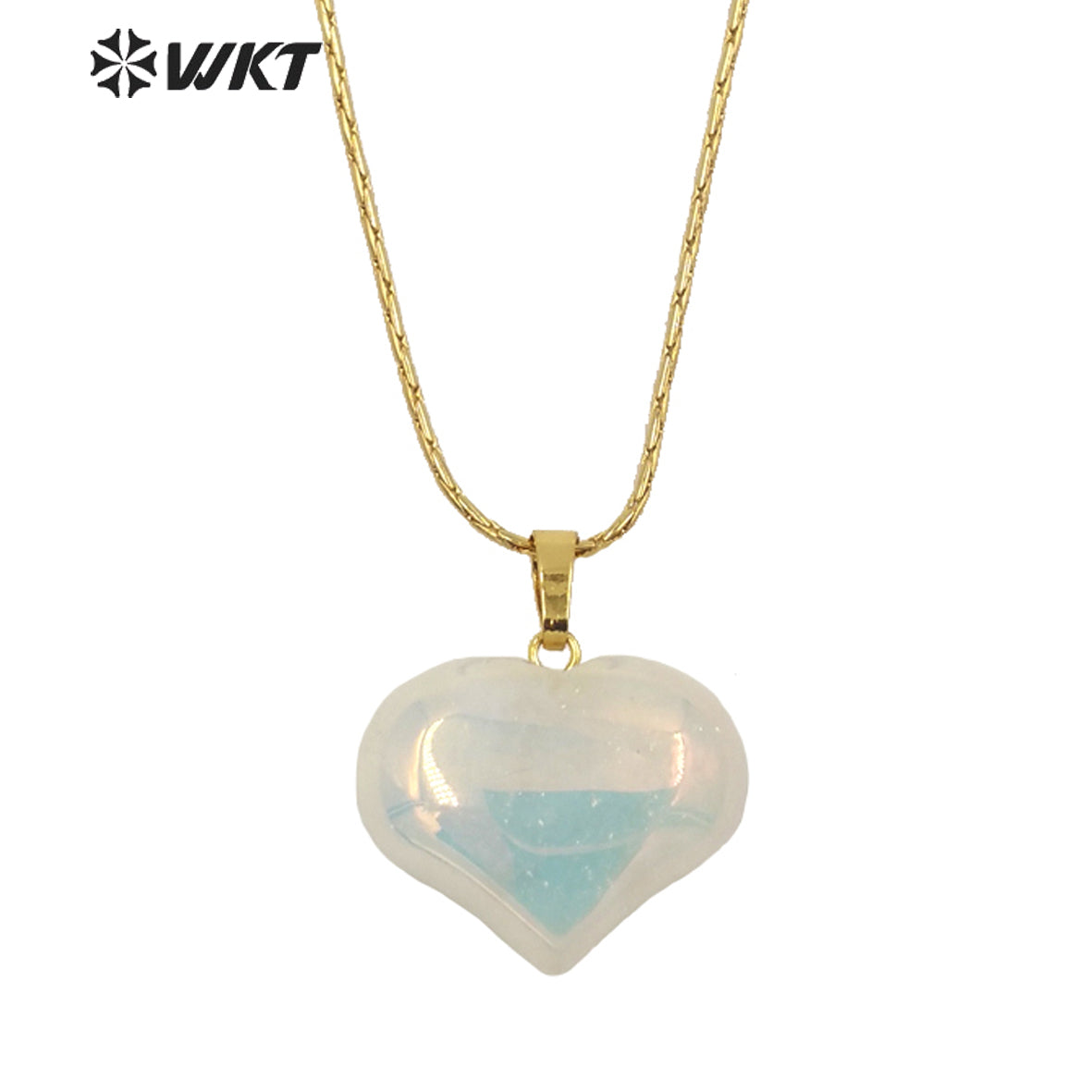 WT-N1336 WKT Lovely Heart Shape Shiny Crystal Heart Pendant Necklace Natural Stones Aura Quartz Jewelry Lover Necklace