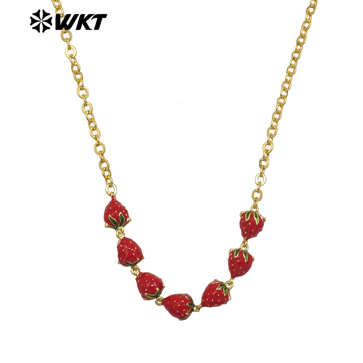 WT-JFN40 Wholesale Ladies Trendy Necklace Multi Cherries And Strawberries Yellow Brass With Drop Oil Anniversary Accessories