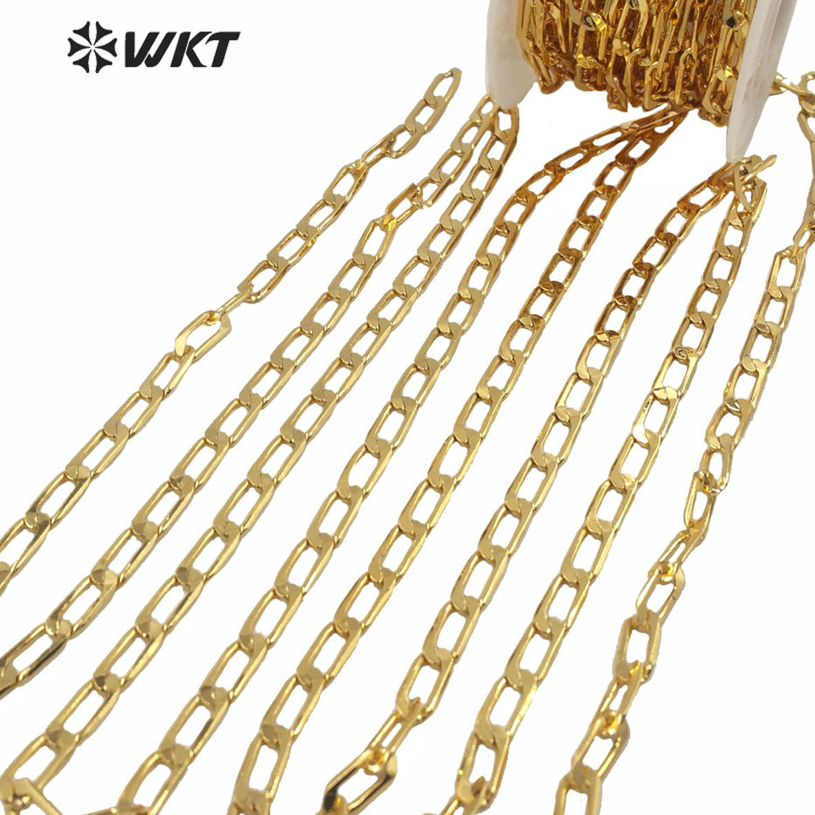 WT-BC153 Newest Hot 18k Real Gold Plated Brass Jewelry Findings Chain for Necklace Making High Polish Faceted Brass Chain